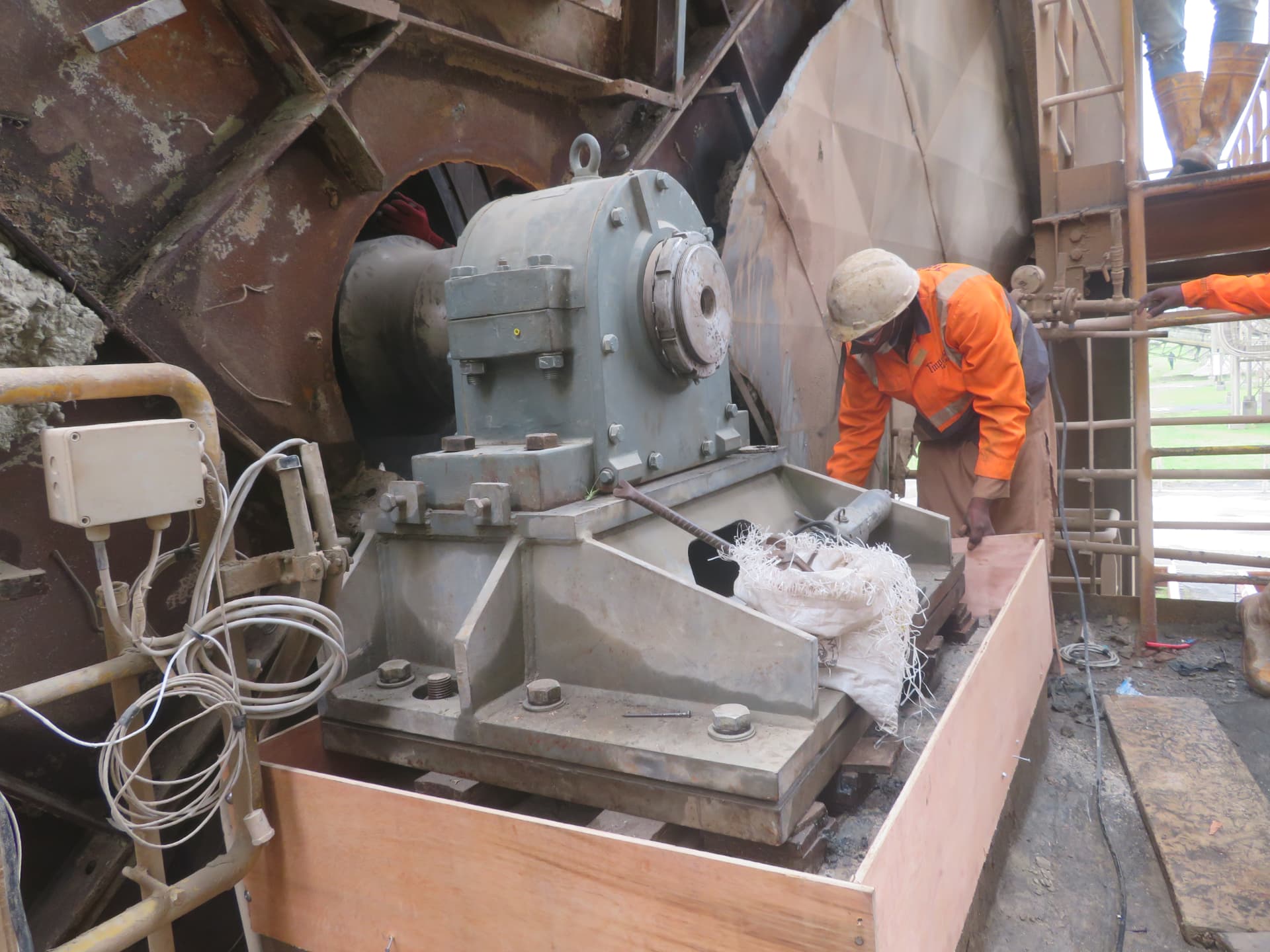 Timber formwork built around the drive gearbox base plate