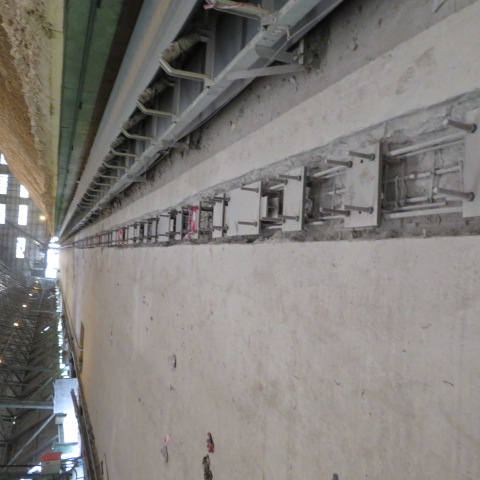 Completed reclaimer rail support line running the length of the hall